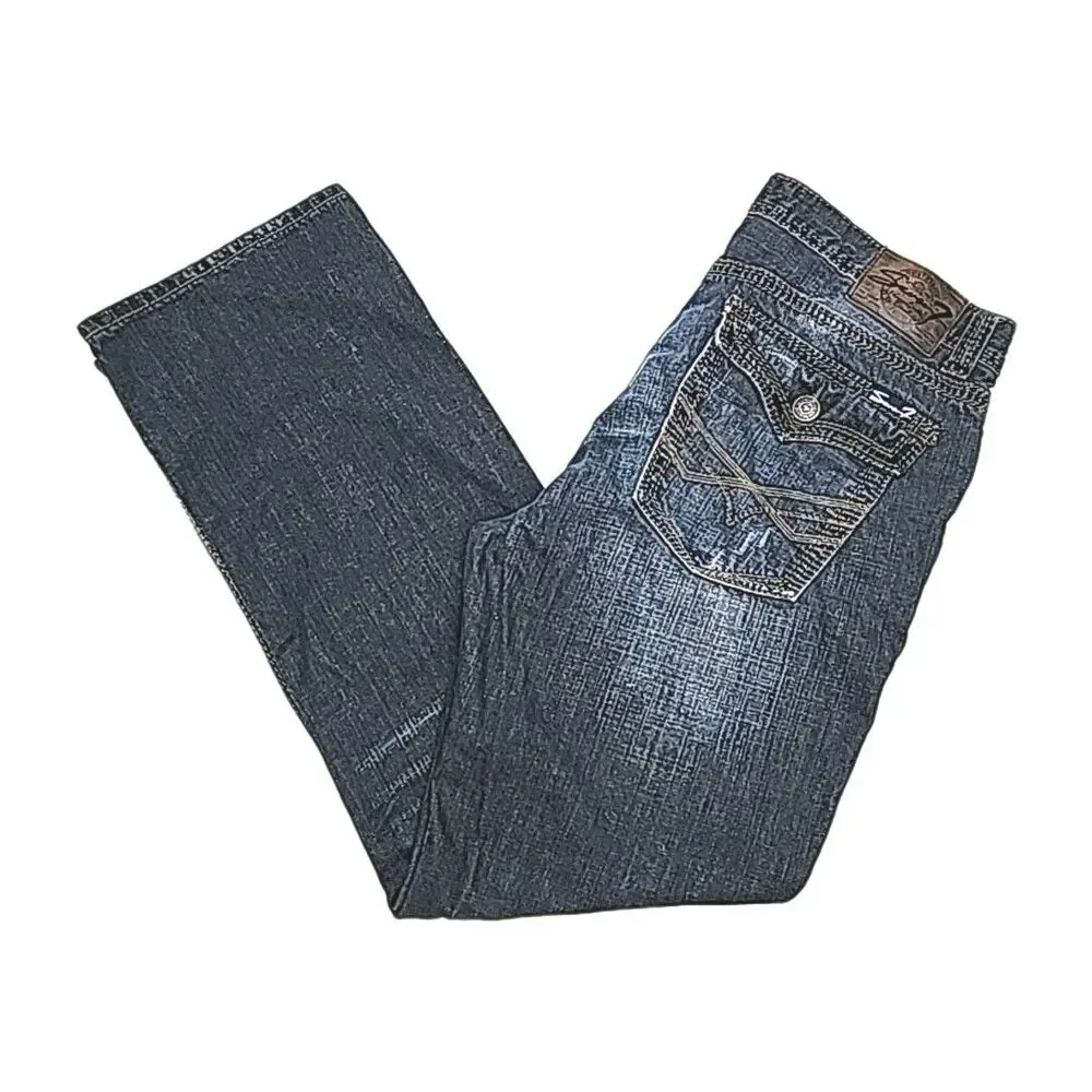 Seven7 Jeans Straight Men Sz 36x32 Flap Back Pocket Cotton Dark Wash Denim Blue